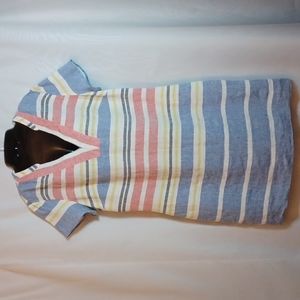 Boden Rosmary Linen Multi-Color Stripe V Neck Dress.